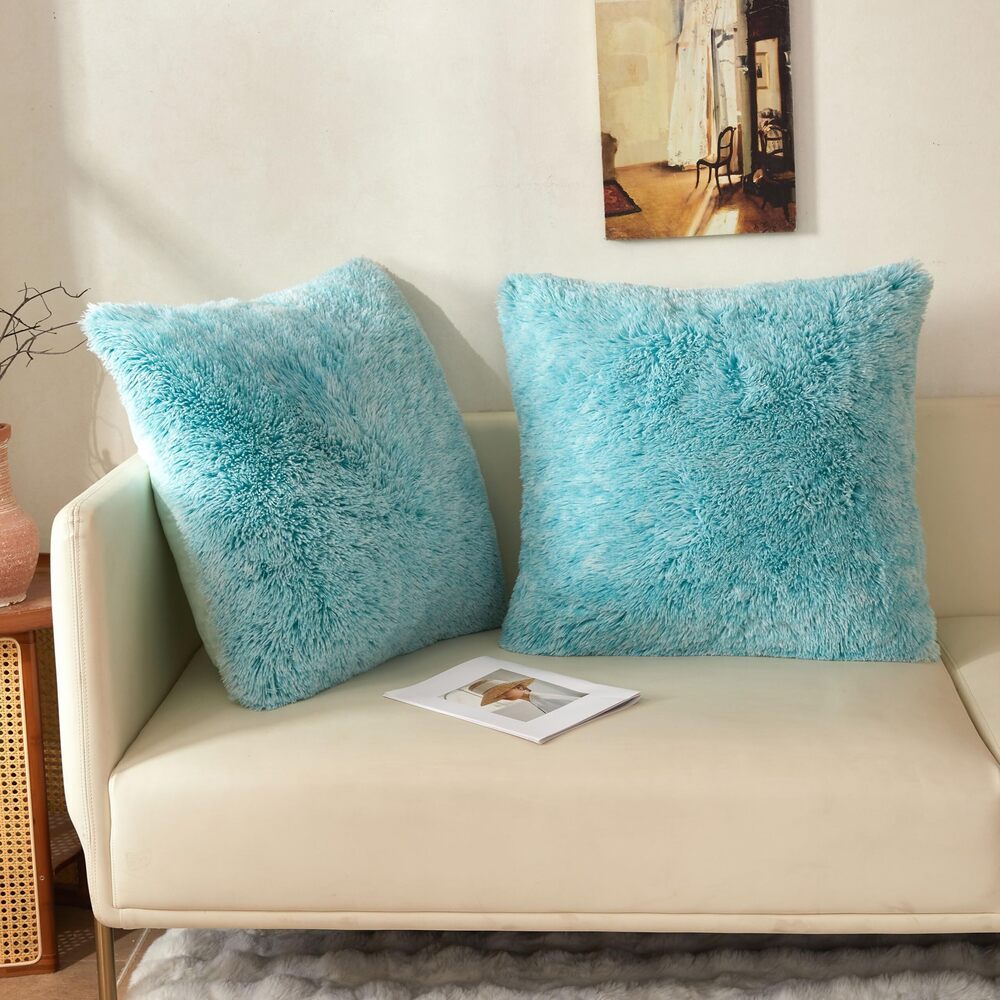 1893 24x24 Fluffy Faux Fur Throw Pillow Covers, Pack of 2 Shaggy Fuzzy Soft